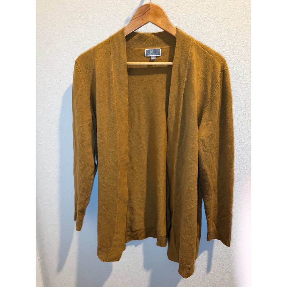 JM Collection Mustard Yellow Open Front Cardigan Sweater Womens Large L Ochre
